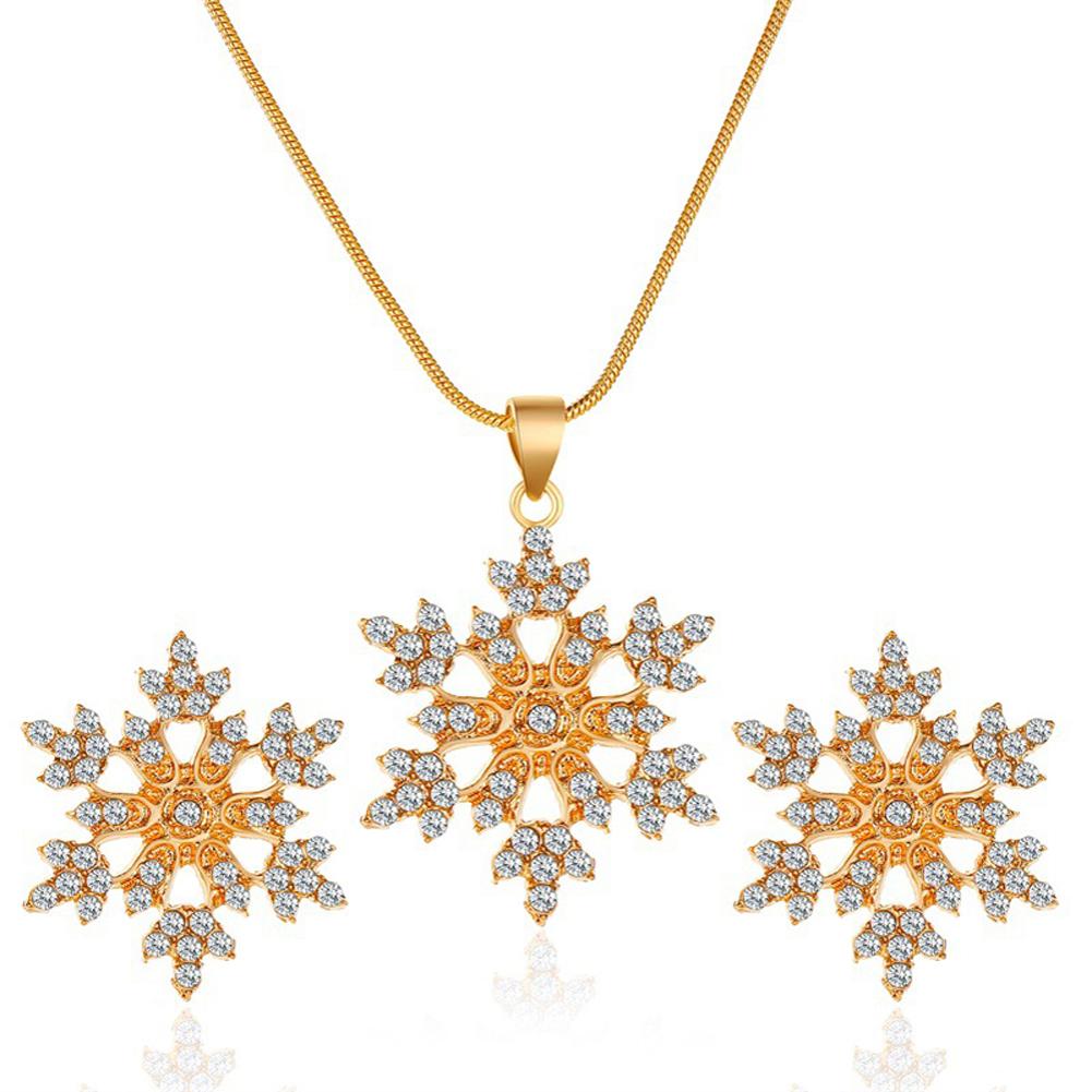 2 Pcs/set Women's Earrings Alloy Full Diamond Snowflake Necklace+ Snowflake Earrings