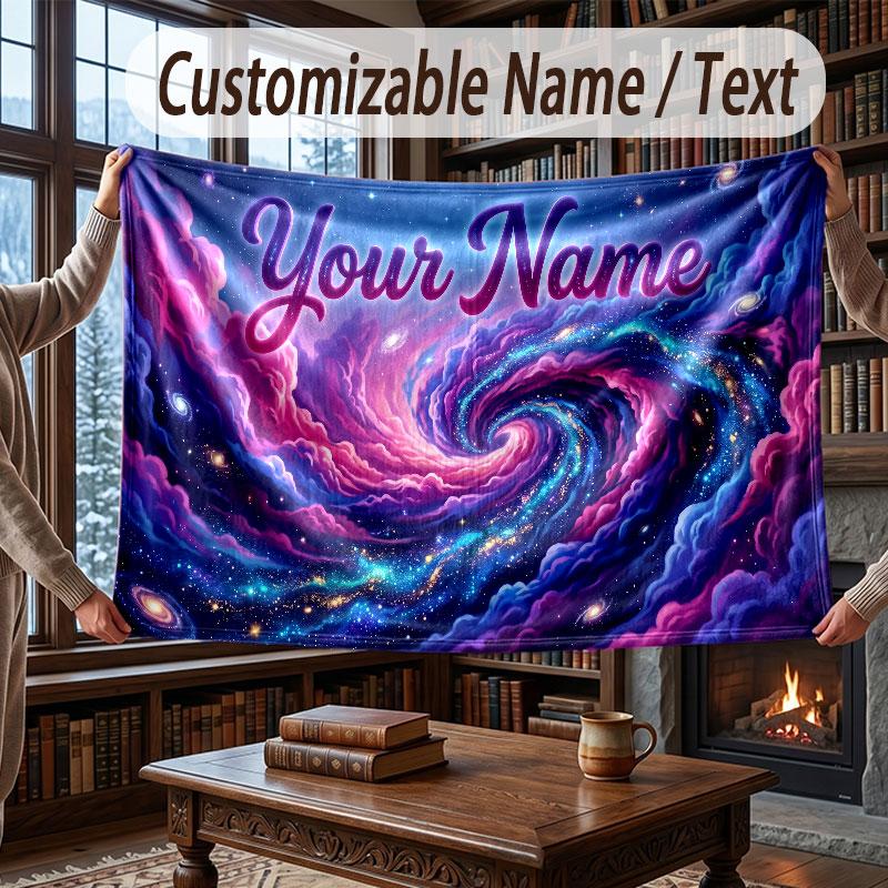 Weltraum Kosmisches Thema Decke Benutzerdefinierter Name Text Personalisierte Decke Weich Gemütlich Decke für Zuhause Sofa Bett