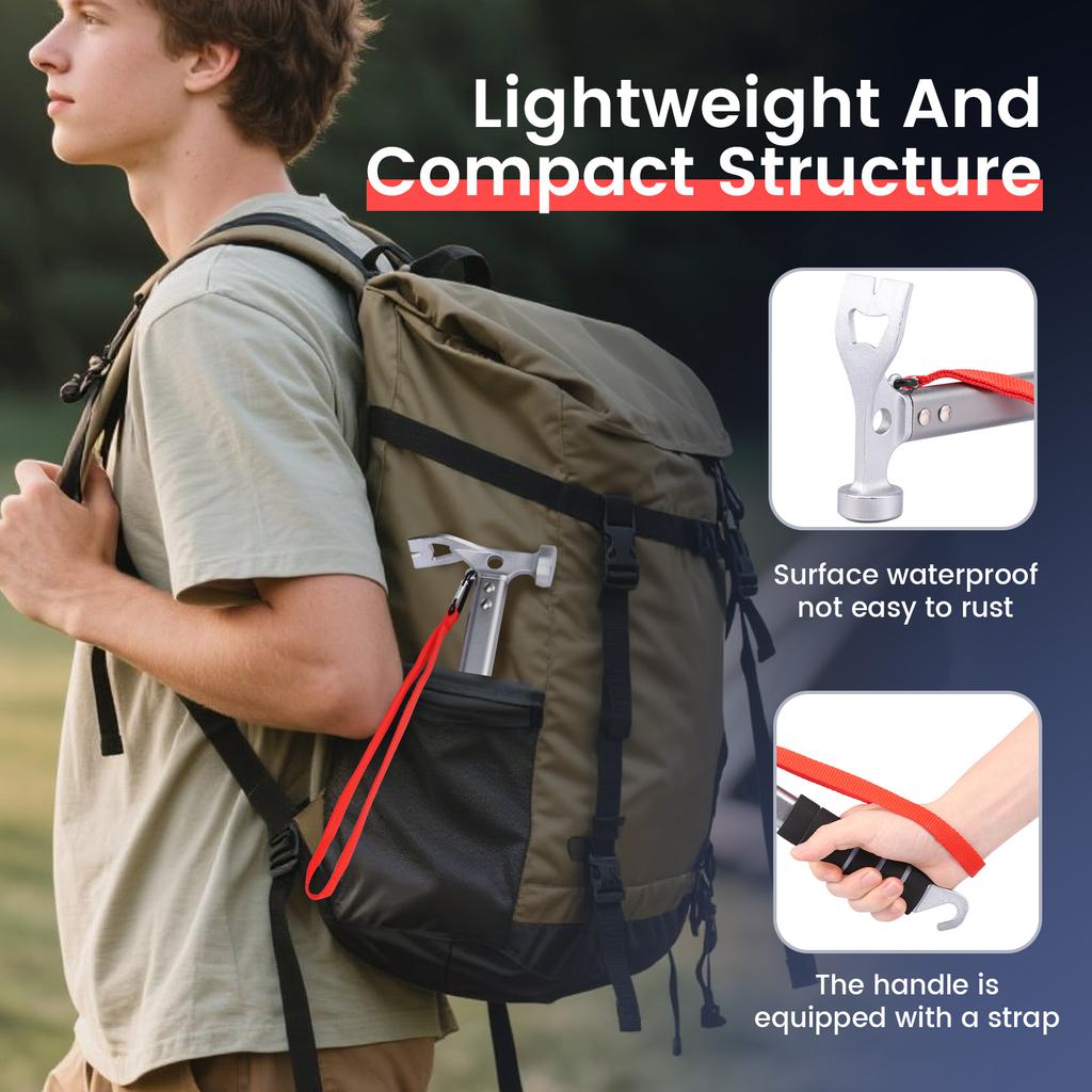 29/30cm Tent Hammer Aluminium Tent Canopy Stake Hammer Outdoor Multifunctional Camping Mallet with Hook Field Survival Equipment