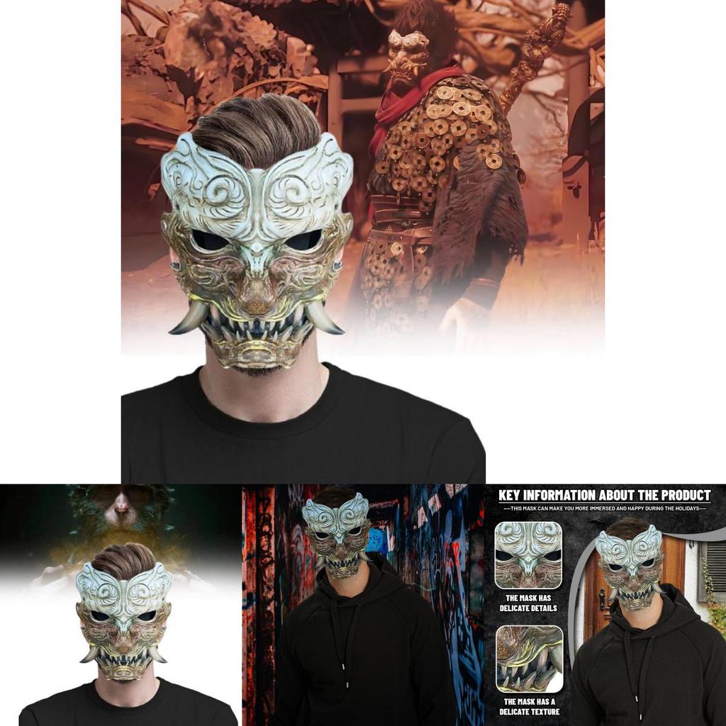 Furchteinflößende Latex Schwarzer Mythos Wukong Maske Halbes Gesicht Für Gruselige Halloween-Events Und Kostüme