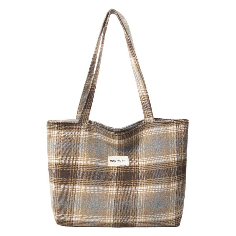 

Сумка-тоут на плечо большой вместимости в клетку из шерсти коричневый/жёлтый