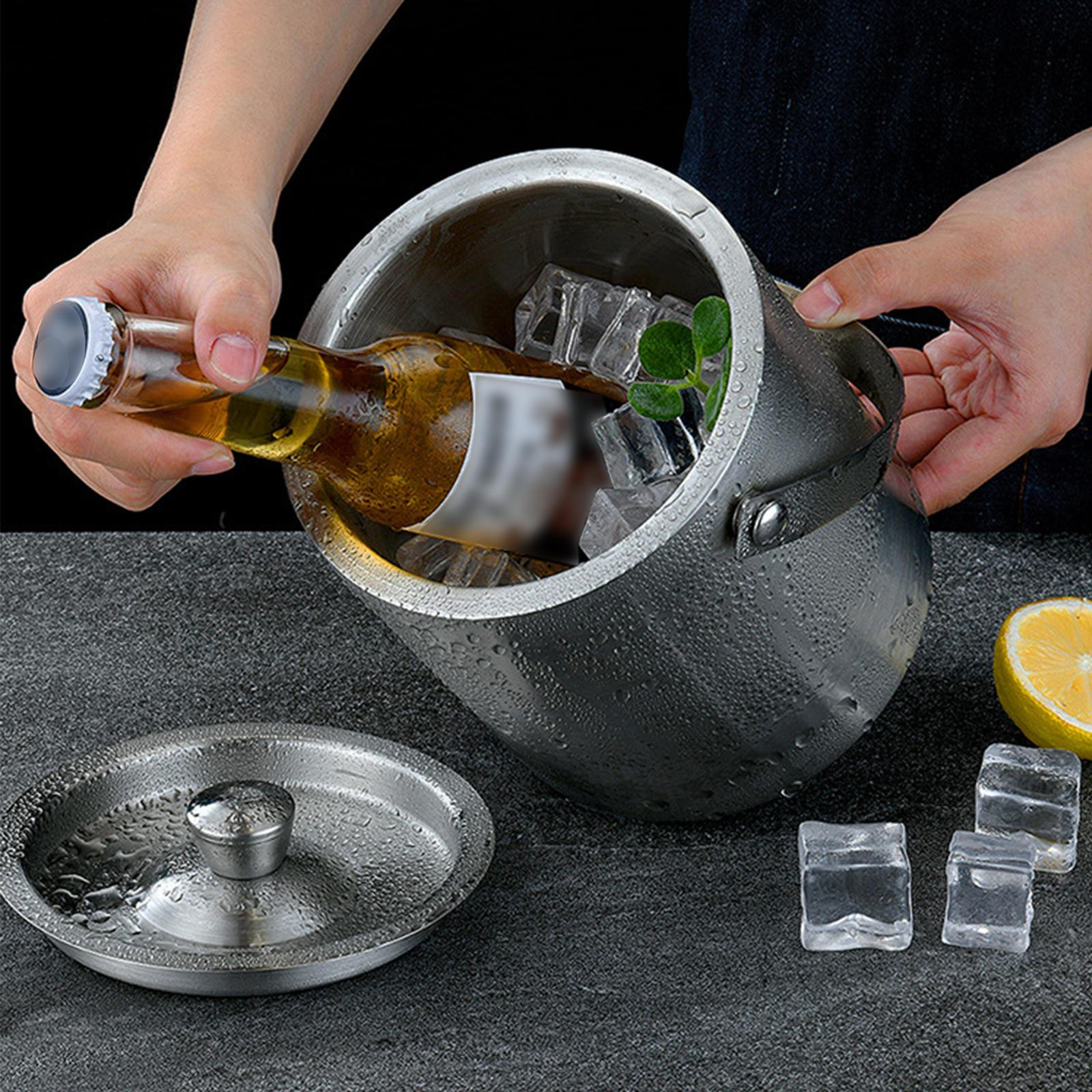 

Ведро для льда, охлаждающее шампанское, с ручкой для переноски, кубическое охлаждение, контейнер с двойными стенками для 1.6L