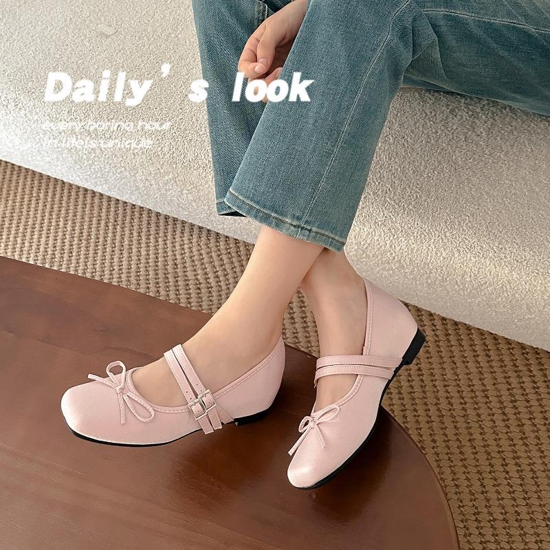 5 inner height increase silver single shoes women's autumn new square head bow light mouth summer word belt Mary Jane