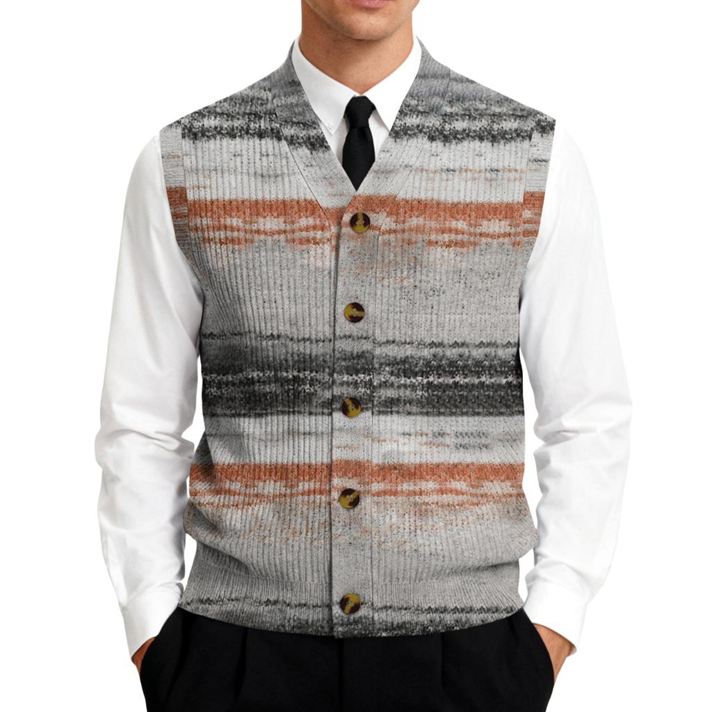 Men's V-Neck Sleeveless Knit Cardigan Vest