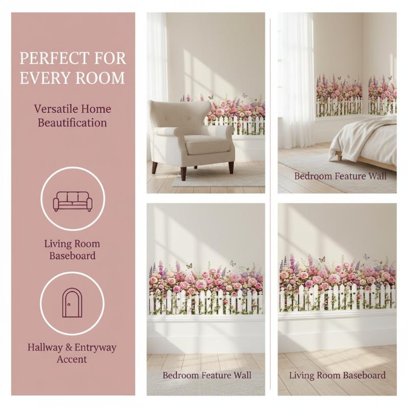 Adesivo da Parete per Recinzione Rosa Autoadesivo Impermeabile con Motivo a Farfalle per Soggiorno Camera da Letto Battiscopa Decorazione Casa