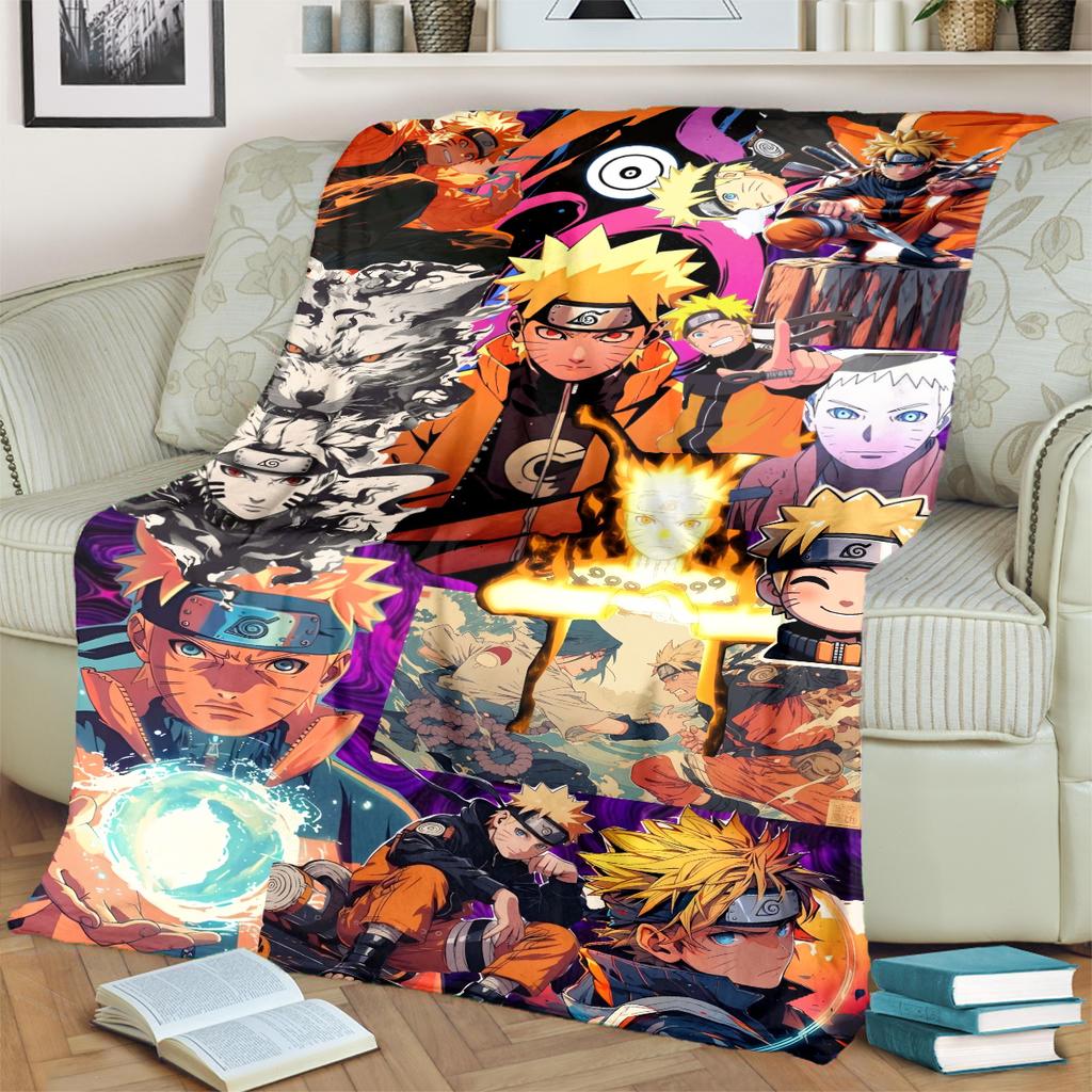 Anime-Naruto Print Blanket Warm Comfortable Flannel Blanket for Bedrooms, Sofas, Beds, Chairs, Picnics, Travel -LXR61