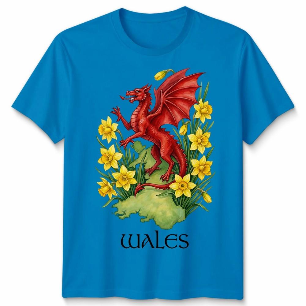St Davids Day Welsh Flag Dragon Daffodil Wales Festival T Shirt Unisexs Kids Unisex