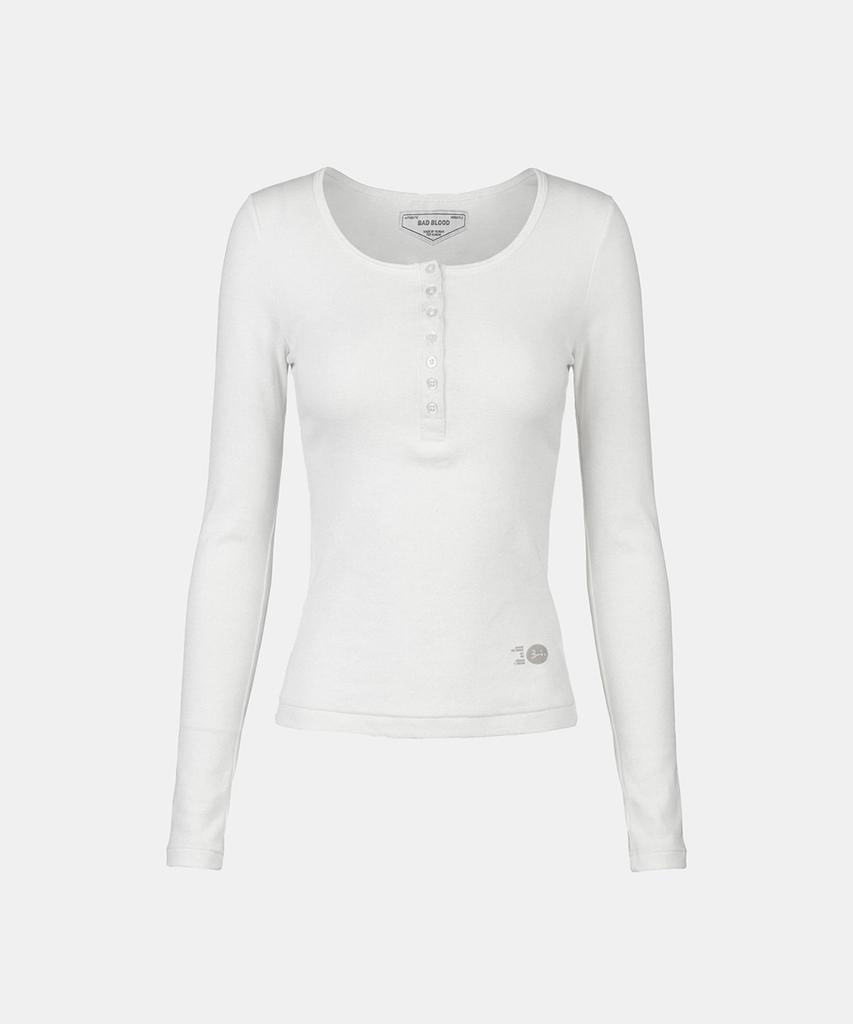 BADBLOOD Bs Cotton Jersey Fitted Henley Neck Long Sleeve T-Shirt - White