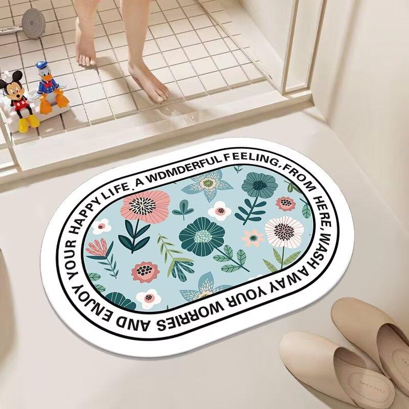 Diatomacéjord badrumsmatta, absorberande matta för toalettdörr, halkfri, snabbtorkande hushållstoalettfotmatta, matta badrum