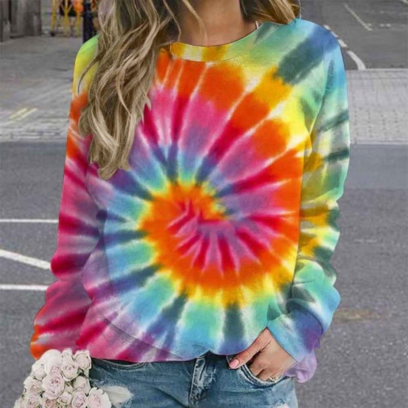 Spring and Autumn New European and American Personalized Tie Dyeing 3D Printing Fashion Trend Round Neck Long Sleeve Hoodie