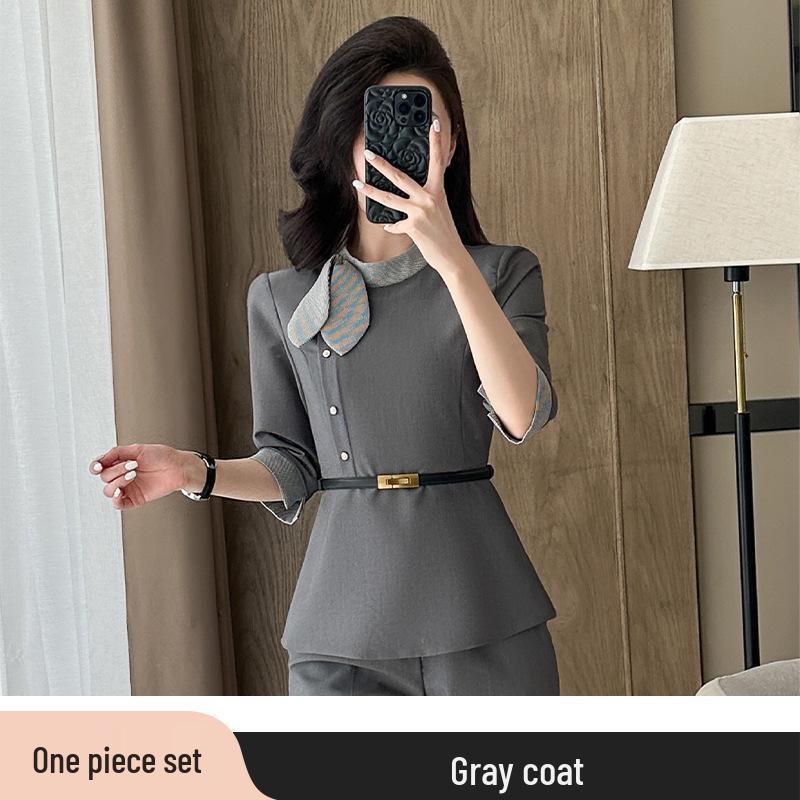 Women's Summer Seven-Sleeve Waist-Cinching Professional Suit for Jewelry Stores, Salons, and Hotel Receptionists