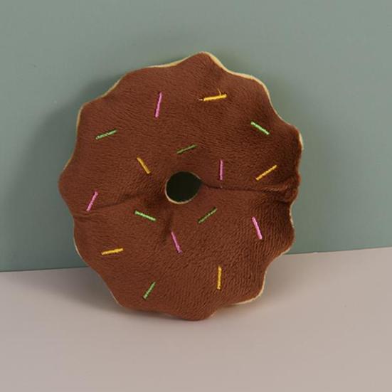Dog Plush Donut Toy Interactive Squeaky Dog Chew Toy Stuffed Donut Puppy Teething Toy Relieves Boredom for Small Medium Dogs