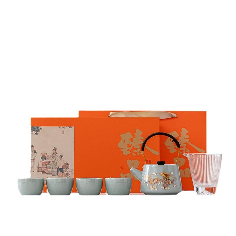 Coarse Pottery Color-Changing Xishi Handle Teapot Ge Kiln Set Ceramic Brewing Pot Tea Cup Daily Business Gift
