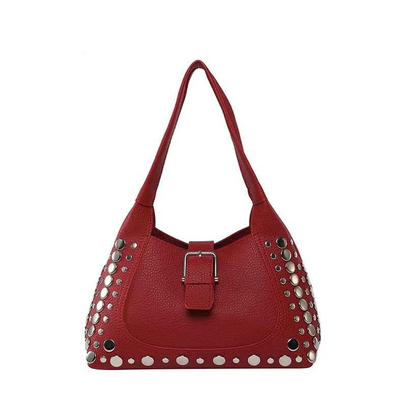 Fashionable Hasp PU Sweet Large Capacity Shoulder Bags for Women 2026 High Quality Rivets Sense of Luxury Commute Style Tote Bag