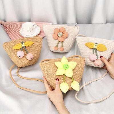 2025 Kids' Woven Flower Straw Bag - Summer Beach Mini Phone Messenger Bag for Women