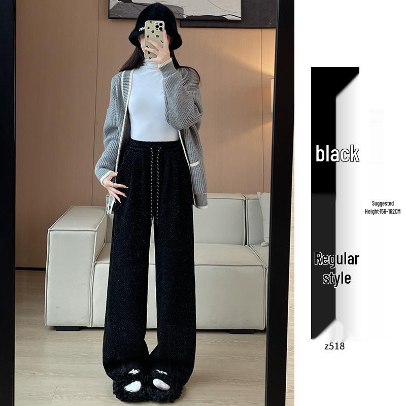 Relaxed Women's Chenille Fleece Striped Wide-Leg Pants for Autumn/Winter