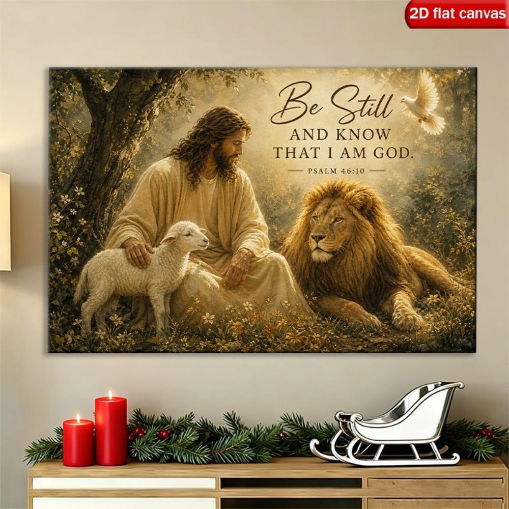 Wall Decor Be Still And Know That I Am God Canvas Print Christian Religious Wall Art Jesus Lion Lamb Poster Home Decor