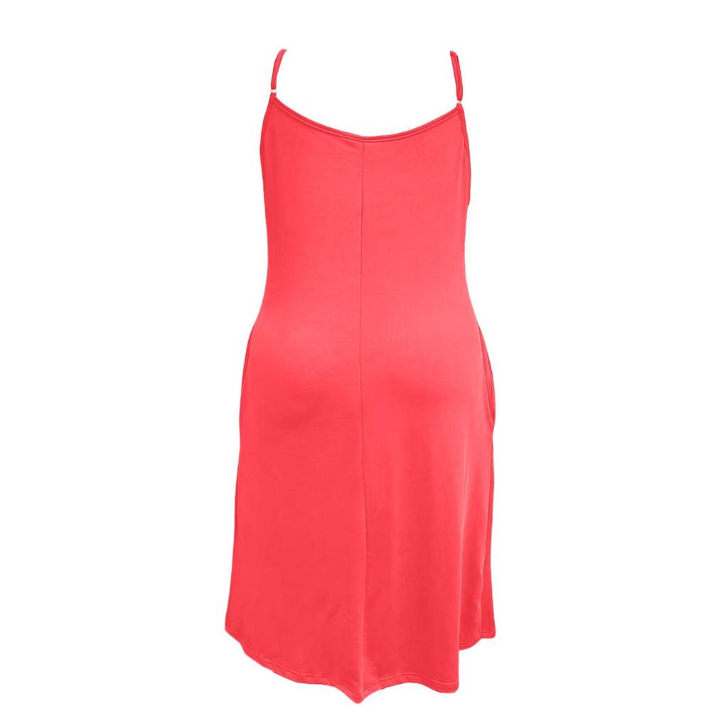 Women's Plus Size Casual Color Round Neck Sleeveless Pleated Camisole With Pocket Dress