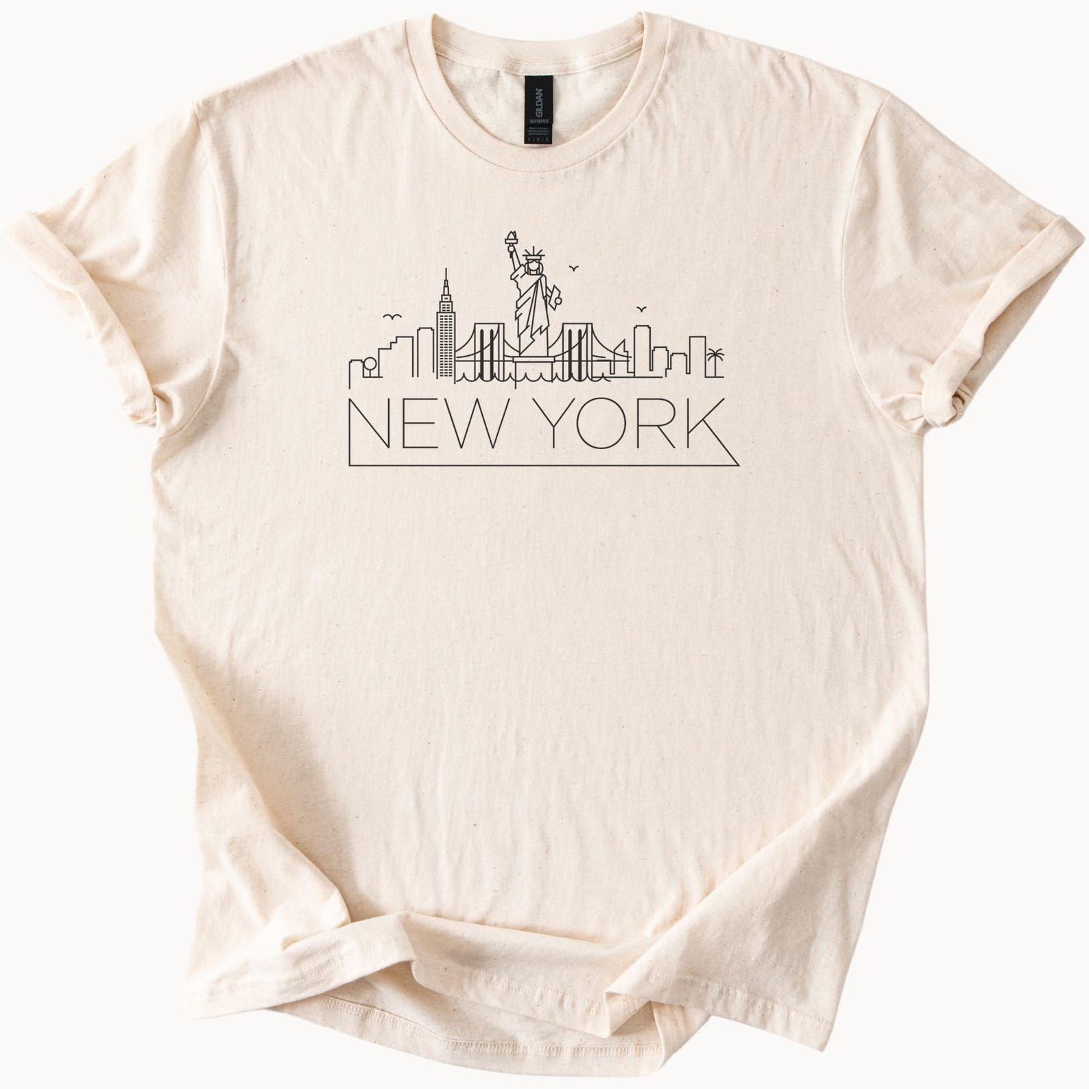 New York Skyline Graphic T Shirt with Statue of Liberty Empire State Building Cityscape Minimalist Line Art New York City Shirt 140