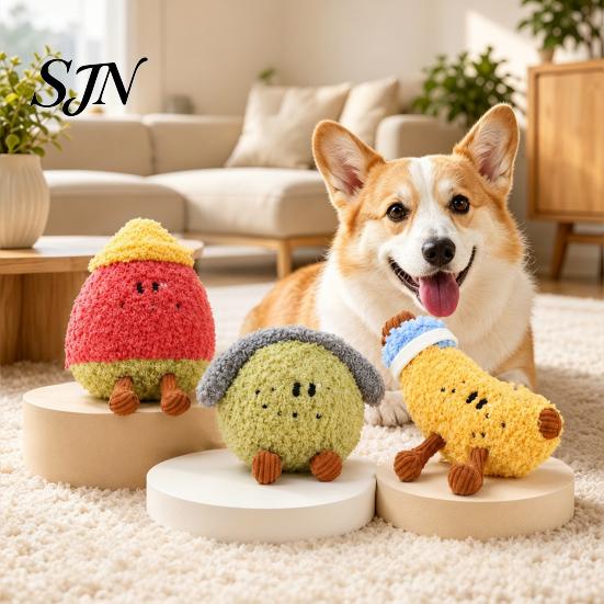 Plush Toys for Pets To Bite Fruit Dog Toy with Bell, Squeaky Interactive Chew Toy, Durable Cats Soft Stuffed Small Medium Dogs Biting