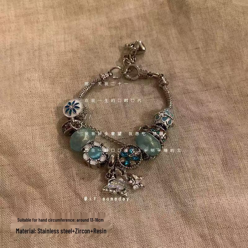 Retro Silver Heart & Butterfly Beaded Bracelet for Women - Versatile & Stylish European/American Jewelry