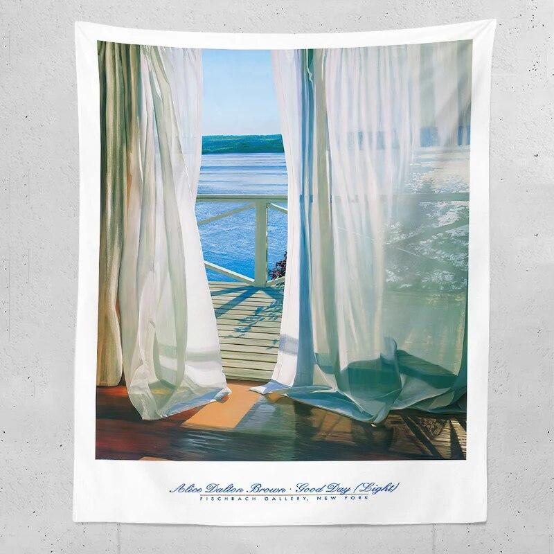 Boho Home Decor Window Sea View Aesthetic Room Decor Tapestry Lace Wall Hanging Cute Room Decor