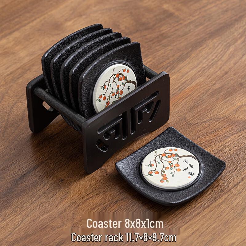 Zhinianhua Absorbent Cork Coasters, 6-Pack with Storage Rack