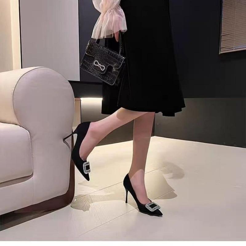 Designer Autumn Metal Decoration Crystal Pointed Toe Stripper High Heels 6/8CM Party Prom Shoes Heels Women Zapatos De Mujer