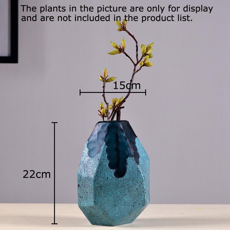 Geometric Texture Glass Vase Modern Blue Flower Pots Desk Decoration Flowers Arrangement Floral Vases Room Aesthetic Decor