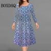 Fashion Elegant Women Dresses Autumn Winter Long Sleeve Loose Casual Flowers 3D Printed Dress Plus Size
