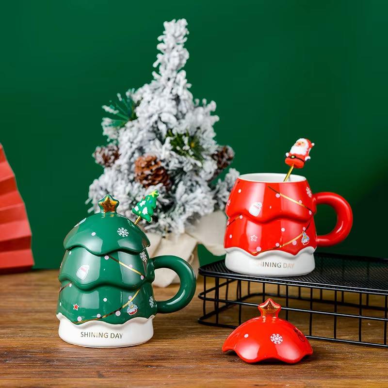 Keramický hrnek na kávu Hrnček s vánočním stromkem Kancelářský Roztomilé hrnky na kávu a hrnek Potřeby pro páry Vánoční dárkový hrnek Opakovaně použitelný Odolný