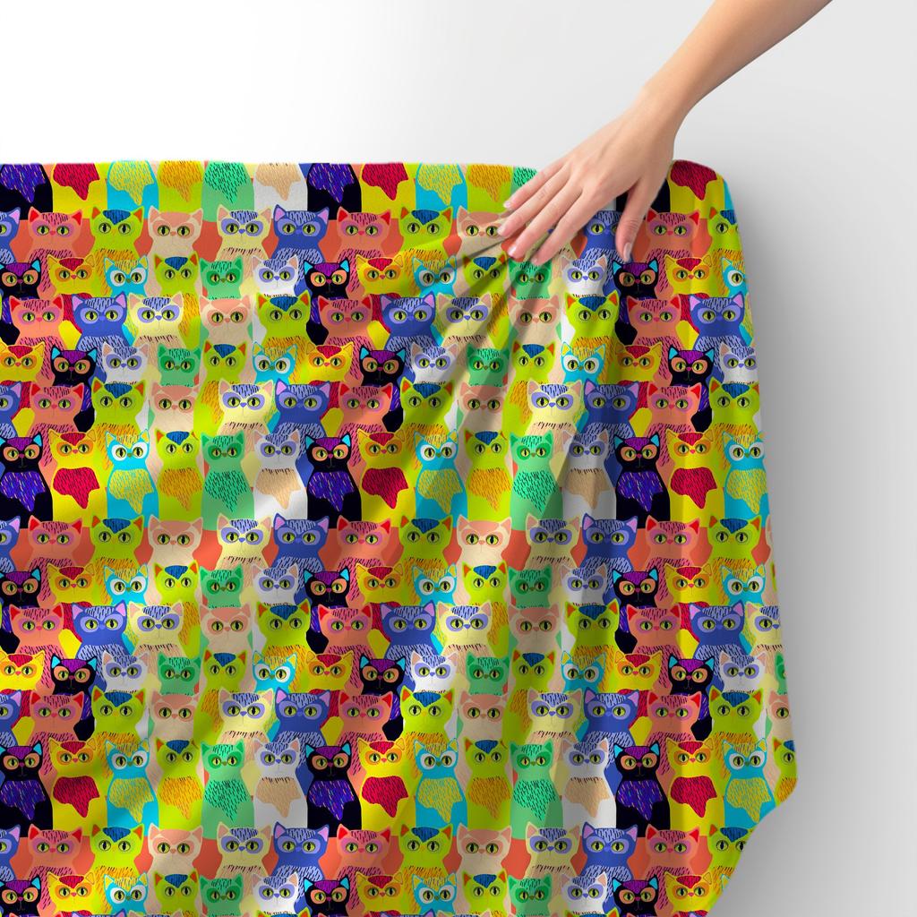 Royal Samt Stoff Polyester Zum Nähen - Motiv Bunte Katzen 2