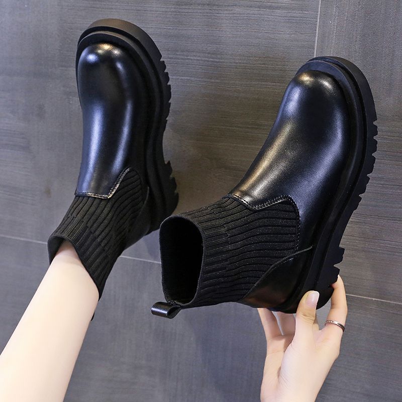 British style socks boots women's flat bottom 2025 spring and autumn new versatile one-pedal lazy Chelsea short boots short tube