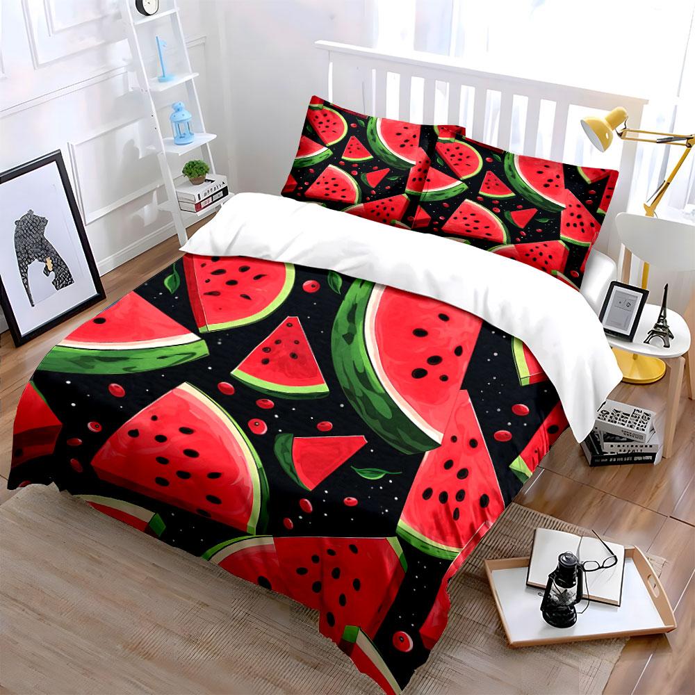 Watermelon Print Home Decoration Set Bedding Set with 1 Duvet Cover 2 Pillowcases Single Double King Queen, Gift