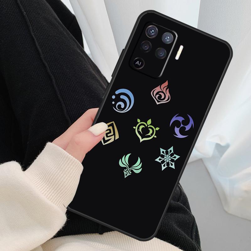 Genshin Impact Elements Case For Oppo A18 A38 A58 A78 A98 A80 A60 A40 A96 A76 A16 A94 A74 A54 A15 A17 A57 A77 A5 Pro