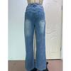 Damen Vintage Washed Denim Jeans Mittelhohe Taille Weites Bein Hosen Damen Lässig Knöchellang Baggy Jeanshosen