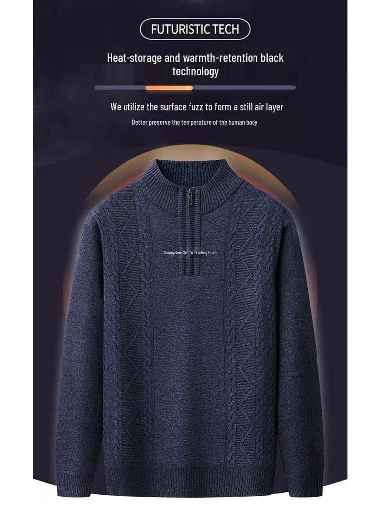 Men's High Neck Half-Zip Fleece Sweater – Trendy, Thick Knitwear for Autumn & Winter