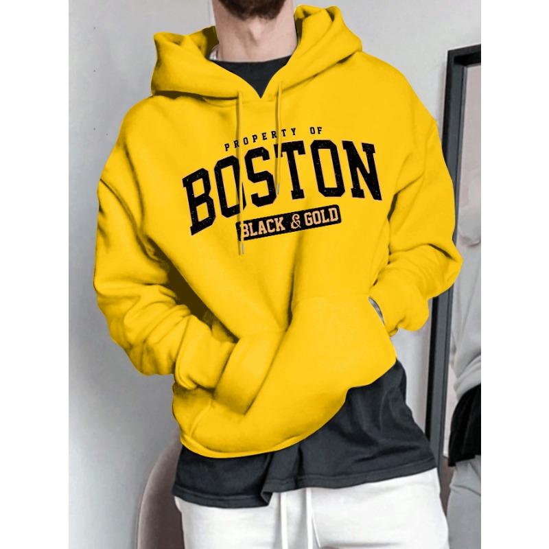 Boston Letter New Print Men s Fashion Academic Style Hooded Sweatshirt L