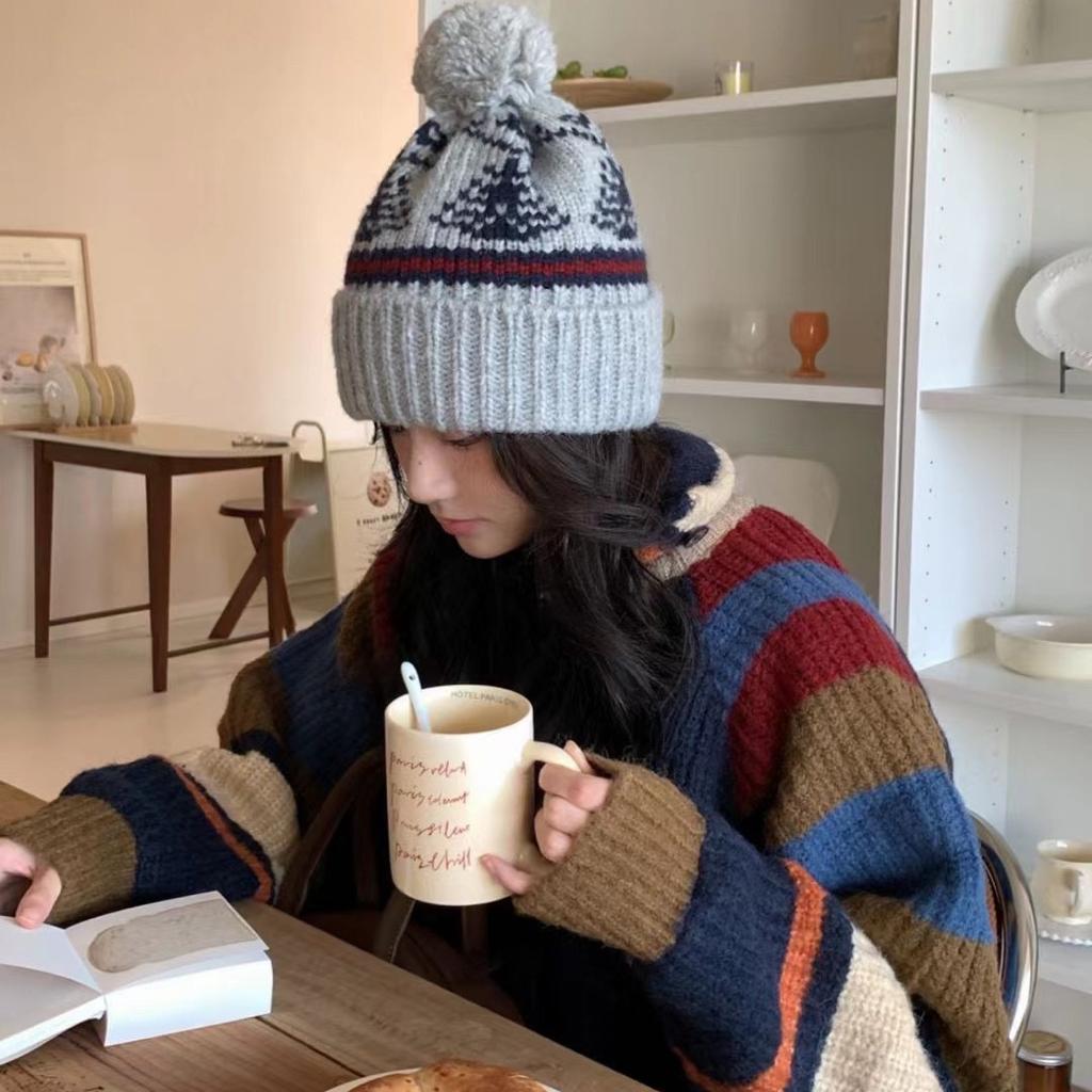 Christmas Warm Knitted Hat New Year Red Festive Versatile Baotou Ear Protector Wool Hat