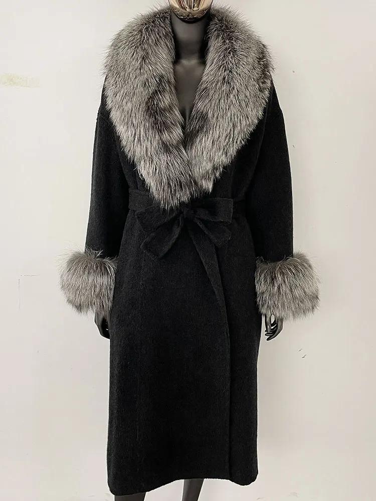 OFTBUY Wool Coat Women 2024 Autumn Winter Real Fox Fur Jacket Female Long Warm Natural Fox Fur Collar Fur Cuffs Coat Woolen Coat