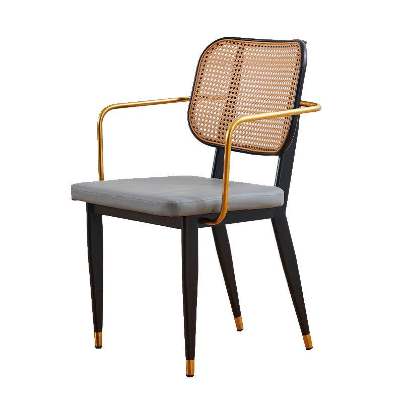 Nordic Light Luxury Wrought Iron Rattan Dining Chair - European Style for Home, Hotel, Cafe, or Leisure.