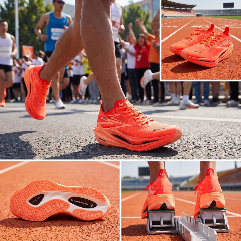 361 Fabric Low Top Full Length Carbon Plate Casual Marathon Racing Running Shoes Unisex Orange Red 672512205-5