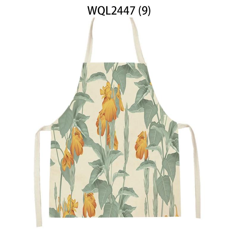 Home Plant Flower Printed Linen Kitchen Apron for Women Home Cooking Baking Waist Bib House Accessories Cleaning Tool Aprons