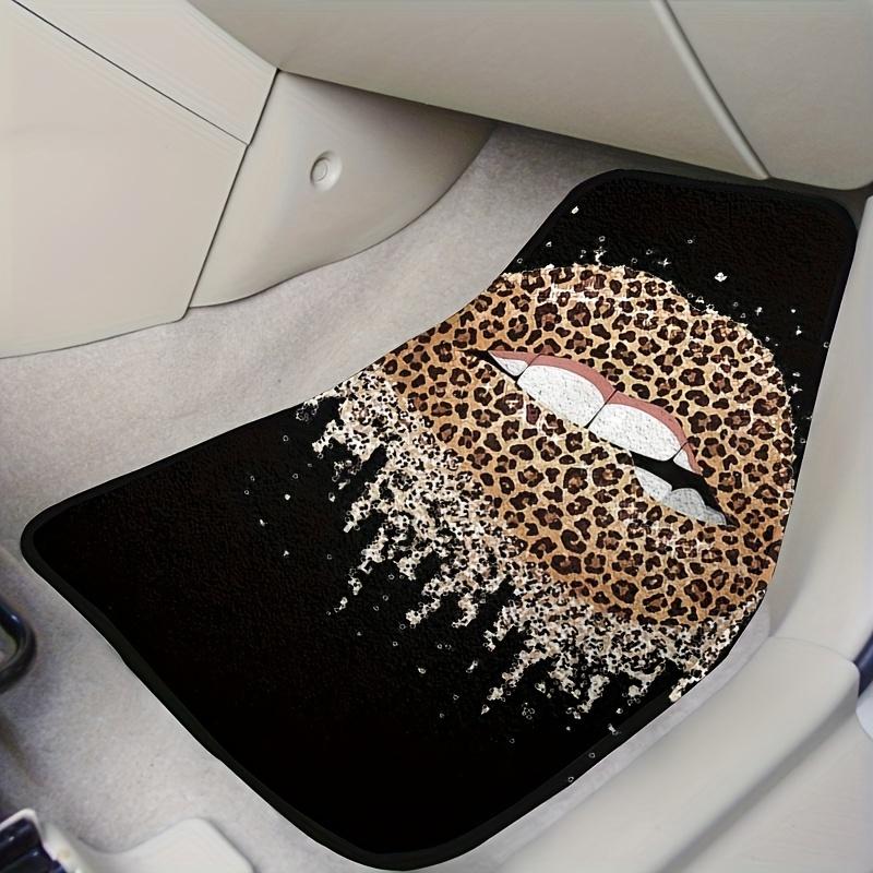 4 Stück Leoparden- und Lippenmuster Auto-Fußmatten, Ganzjahres-Fahrzeug-Fußmatten, Auto-Innenzubehör, Geeignet für viele Autos