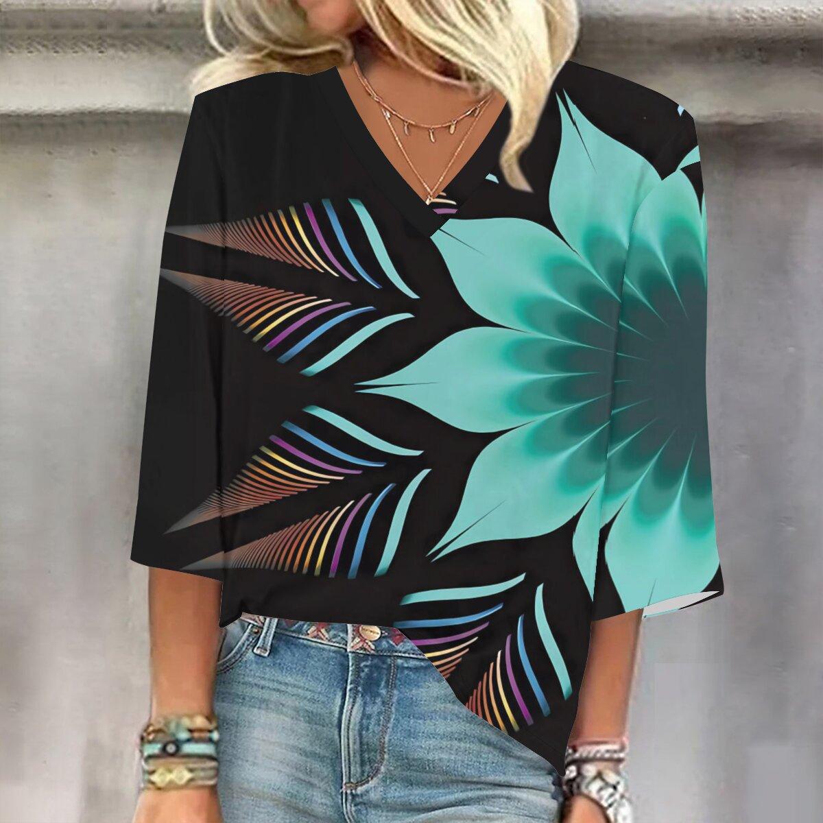 

2023 Весенне-осенний новый модный топ с рукавом 3/4 и принтом