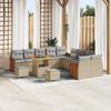 vidaXL 13-Piece Garden Sofa Set with Cushions Beige Poly Rattan Acacia, Dining Set 3365312