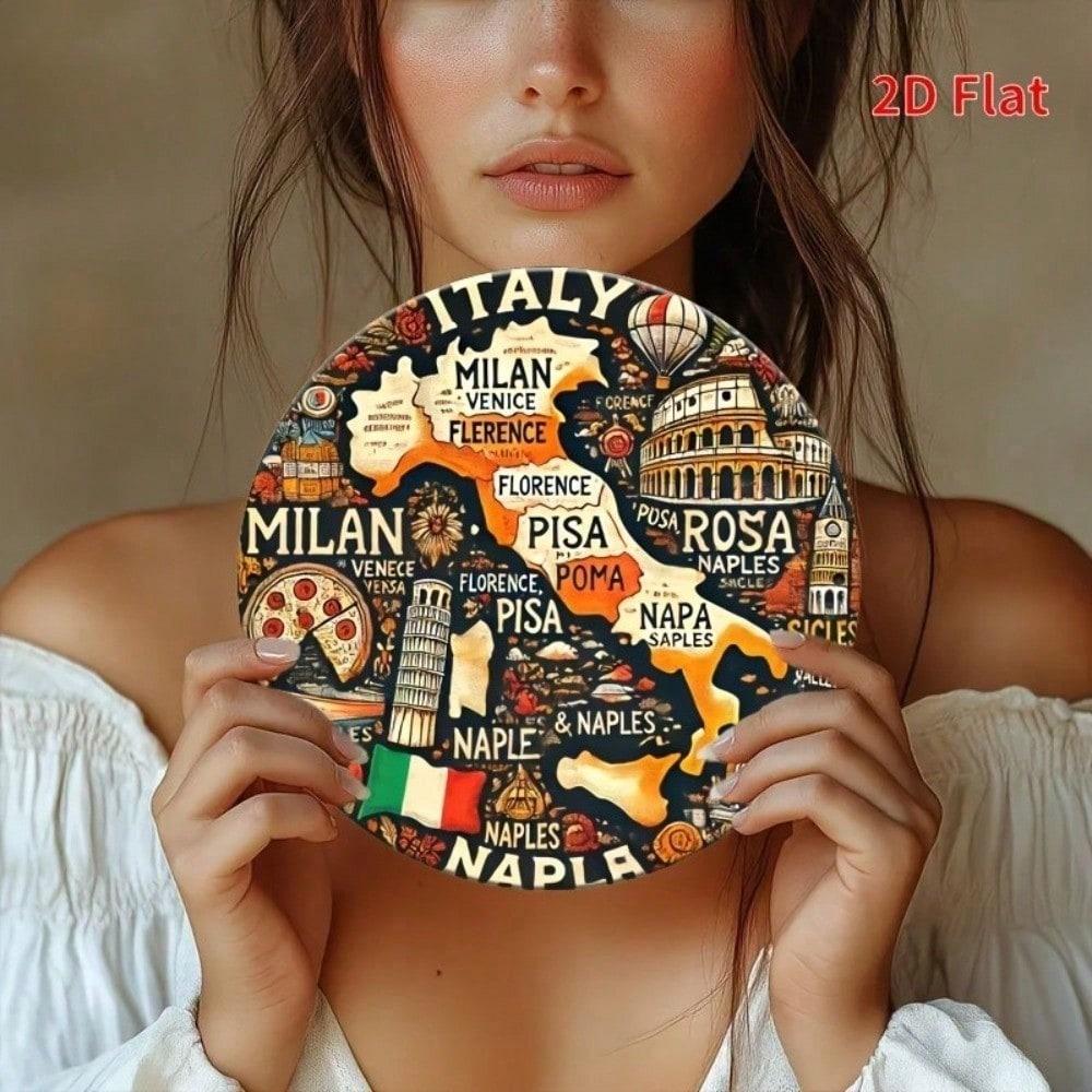 Vintage Italien Karte Blechschild 8x8 Zoll Retro Wandkunst Aluminiumschild Italien Reise Dekoration Heimbar Rustikales Metallposter
