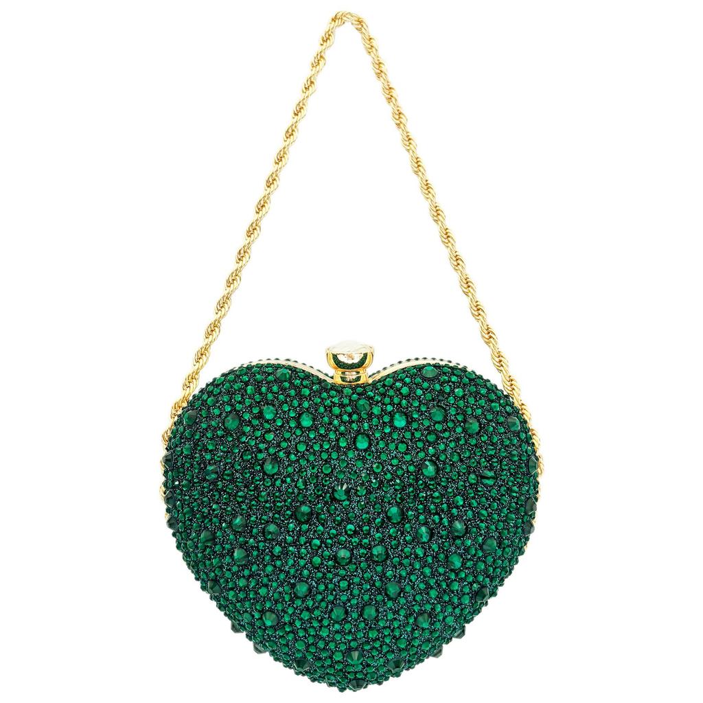 Luxury Diamond Inlay Heart Shape Crystal Clutch Purse Stones Evening Wedding Party Shoulder Bag Handle Rhinestone Mini Handbags