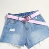 PU Leather Thin Waistband Adjustable Belt with Stylish Butterfly Rhinestoned Buckle for Professionals and Trendsetters
