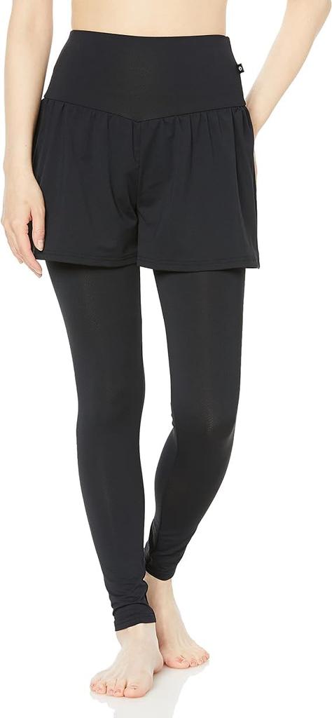 Atsugi Clear Beauty Active Yoga Layered Size L Leggings, Mesh-Style Bottoms, 8/10 Length, Women's, Black, (49266PS)